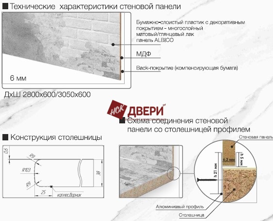 Алюминиевый профиль для соединения столешницы и стеновой панели